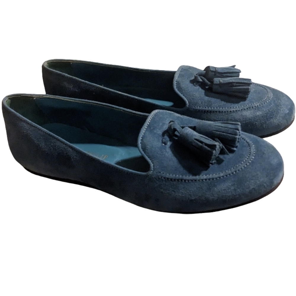 Charles Philip Milan Turquoise Blue Suede Tassel Loafers size 8.5